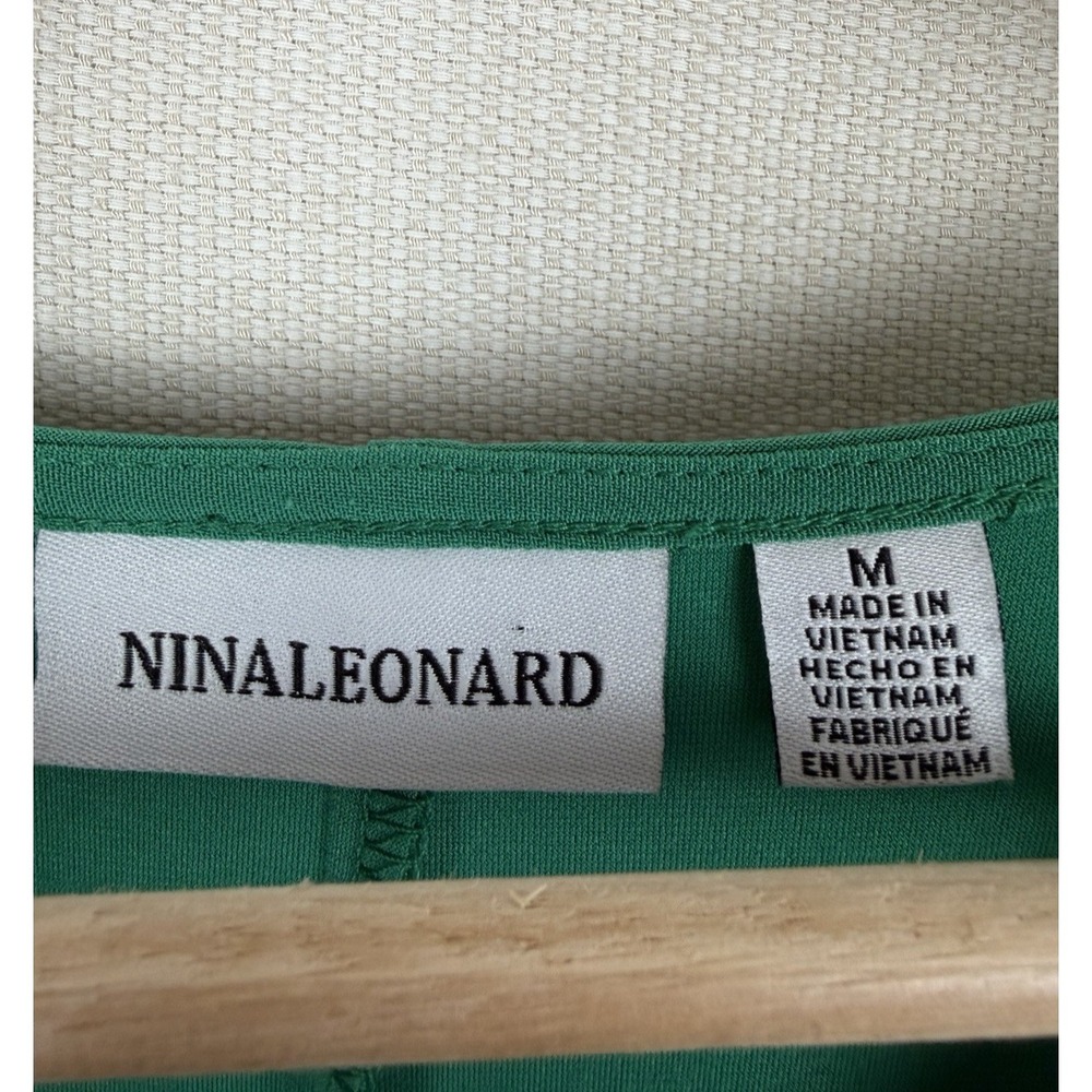 Nina Leonard Women's Faux Wrap Midi Dress Green Size M Shark Bite Hem A-Line - Picture 15 of 16